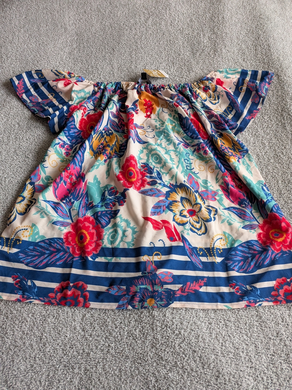Suzanne Betro Multicolor Floral Boho Off-Shoulder Top